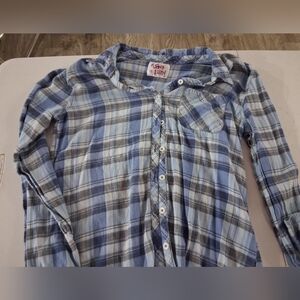No. 6 Blue and White Plaid Kids Button Down Shirt
